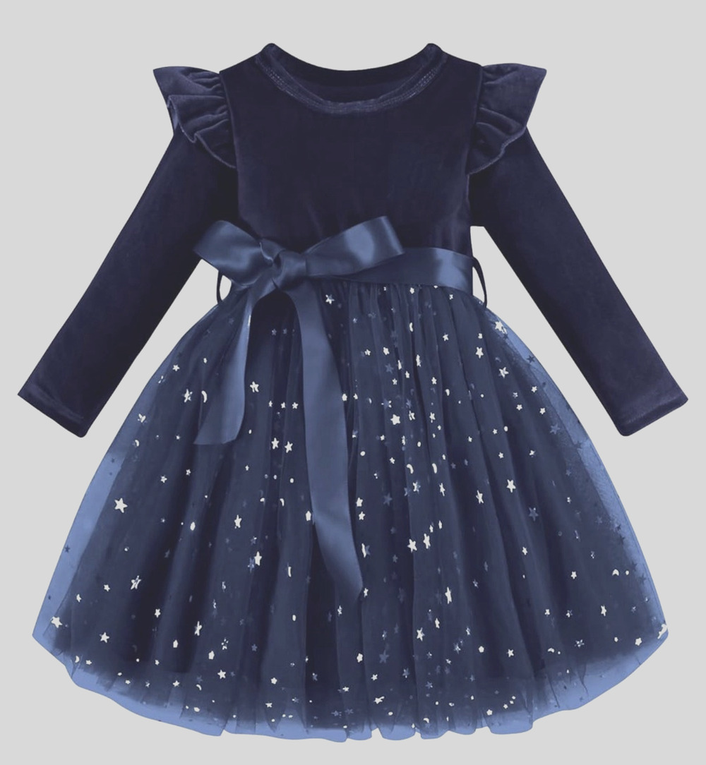 Baby Girl Velvet Christmas Dress For Girls Long Sleeve Velvet Sequin Tutu Sz 90.
